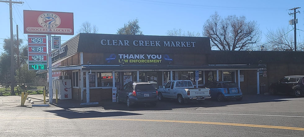 Clear Creek Market storefront and fuel pumps in Redding